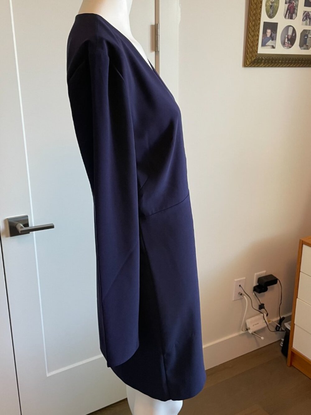 Halston Heritage Style #NHC051437 LS V Neck Lined Faux Wrap Dress Midnight 10 - Picture 3 of 14